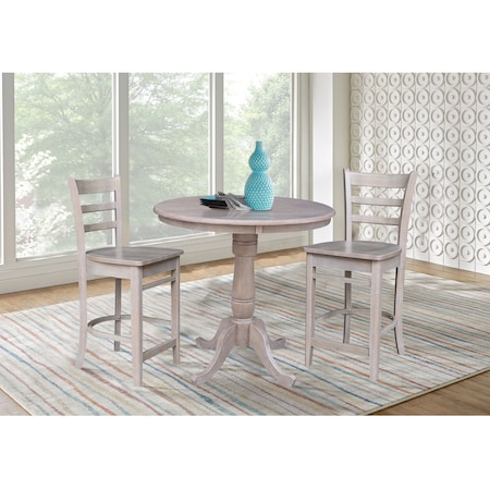 International Concepts 36 in. Round Pedestal Gathering Height Table with 2 Emily Counter Height Stools - 3 Piece Set K09-36RT-S6172-2